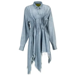 CHAMBRAY PLEATED SHIRT DRESS