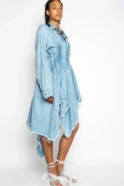CHAMBRAY PLEATED SHIRT DRESS