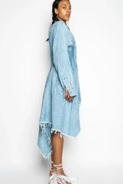 CHAMBRAY PLEATED SHIRT DRESS