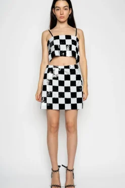 CHECKED SEQUINS MINI SKIRT