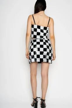 CHECKED SEQUINS MINI SKIRT