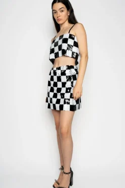 CHECKED SEQUINS MINI SKIRT
