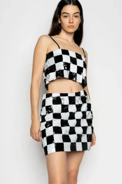 CHECKED SEQUINS MINI SKIRT