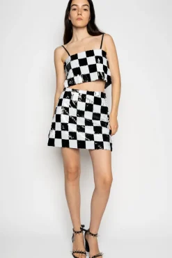 CHECKED SEQUINS MINI SKIRT