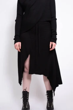 CLASSIC M'A DRAPED MERINO SKIRT IN BLACK