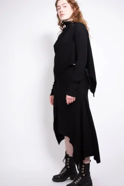 CLASSIC M'A DRAPED MERINO SKIRT IN BLACK