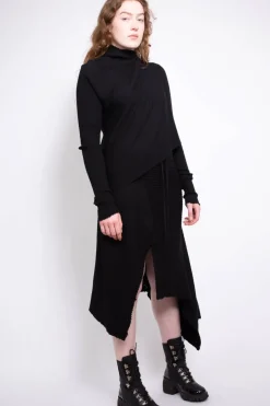 CLASSIC M'A DRAPED MERINO SKIRT IN BLACK