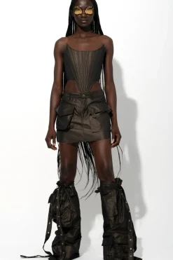 DARK BROWN MULTI POCKET MINI SKIRT