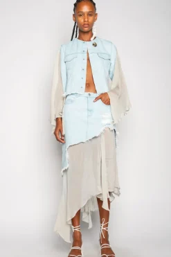 DENIM CHIFFON FITTED JACKET