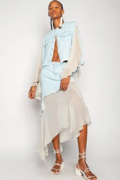 DENIM CHIFFON FITTED JACKET