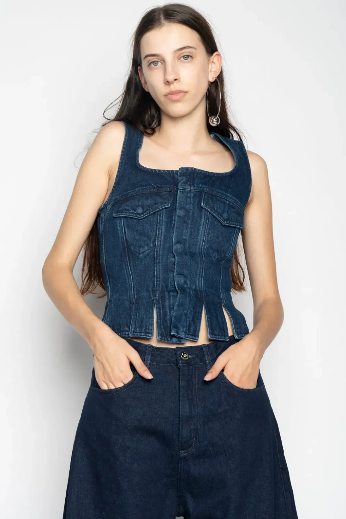DENIM CORSET IN NAVY BLUE