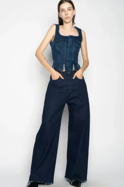 DENIM CORSET IN NAVY BLUE