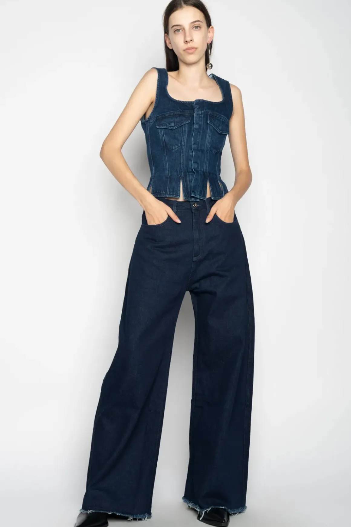 DENIM CORSET IN NAVY BLUE