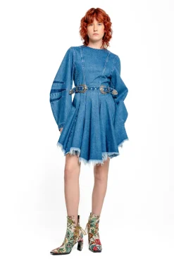 DENIM SHORT DRESS WITH ROUND SLEEVES