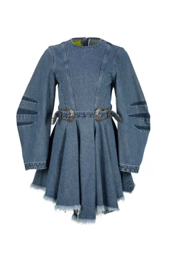 DENIM SHORT DRESS WITH ROUND SLEEVES