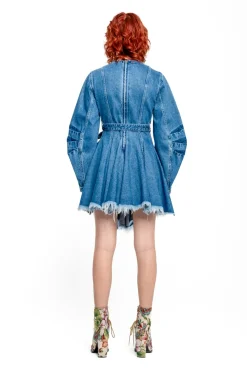 DENIM SHORT DRESS WITH ROUND SLEEVES