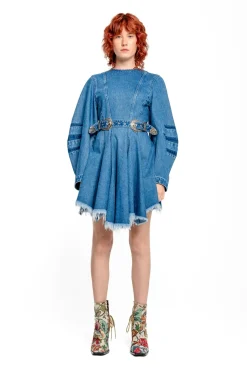 DENIM SHORT DRESS WITH ROUND SLEEVES