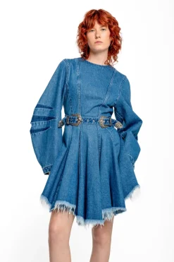 DENIM SHORT DRESS WITH ROUND SLEEVES