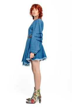 DENIM SHORT DRESS WITH ROUND SLEEVES