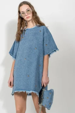 DENIM STUDDED CLASSIC T-SHIRT DRESS