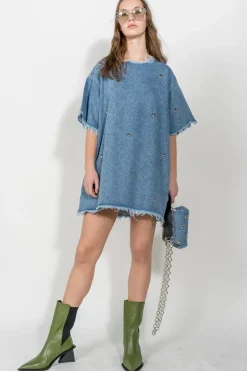 DENIM STUDDED CLASSIC T-SHIRT DRESS