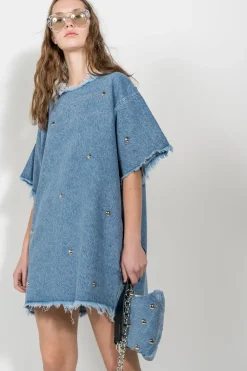 DENIM STUDDED CLASSIC T-SHIRT DRESS