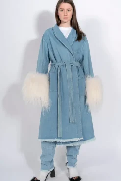 DRESSING GOWN COAT WITH SHEARLING CUFFS