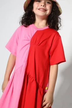 DUO COLOUR GATHERED JERSEY T-SHIRT DRESS