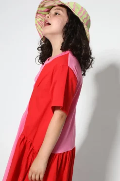 DUO COLOUR GATHERED JERSEY T-SHIRT DRESS
