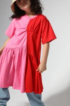 DUO COLOUR GATHERED JERSEY T-SHIRT DRESS