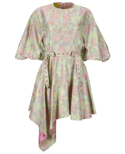 FLOWER BROCADE BALLOON SLEEVE DRESS
