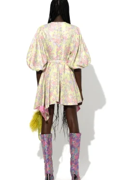 FLOWER BROCADE BALLOON SLEEVE DRESS
