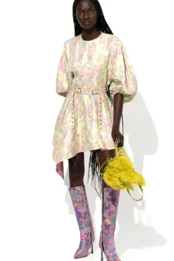 FLOWER BROCADE BALLOON SLEEVE DRESS