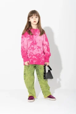 FUSCHIA AND LIGHT PINK SPLATTERED FLEECE CREW NECK