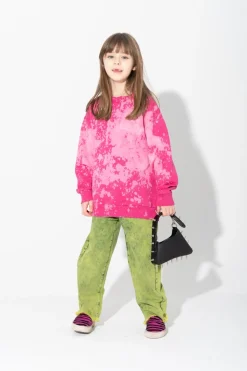 FUSCHIA AND LIGHT PINK SPLATTERED FLEECE CREW NECK
