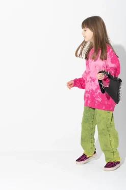FUSCHIA AND LIGHT PINK SPLATTERED FLEECE CREW NECK