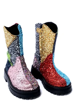 GLITTER LEATHER ANKLE BOOTS
