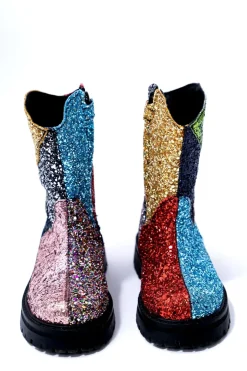 GLITTER LEATHER ANKLE BOOTS