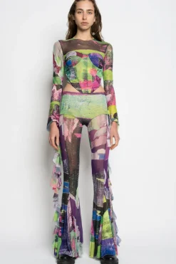 GRAFFITI PRINT MESH CORSET TOP