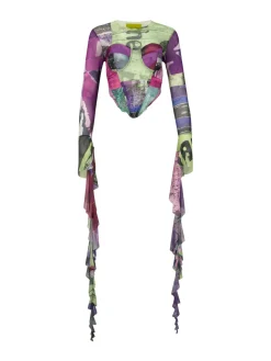 GRAFFITI PRINT MESH CORSET TOP