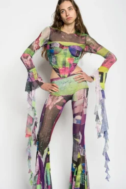 GRAFFITI PRINT MESH CORSET TOP