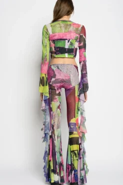 GRAFFITI PRINT MESH CORSET TOP