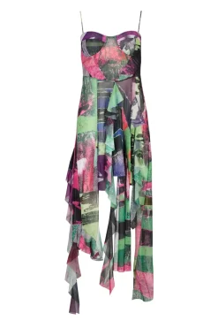 GRAFFITI PRINT MESH CORSET DRESS