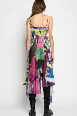 GRAFFITI PRINT MESH CORSET DRESS