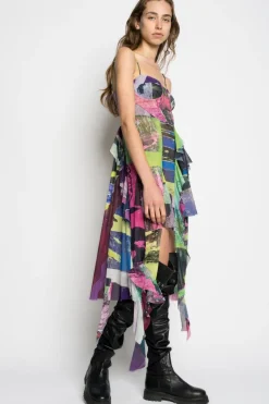 GRAFFITI PRINT MESH CORSET DRESS
