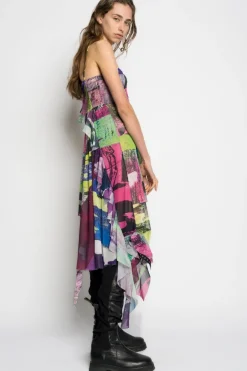 GRAFFITI PRINT MESH CORSET DRESS