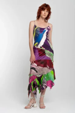 GRAFFITI PRINT STRAP DRESS WITH PEPLUM