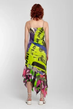 GRAFFITI PRINT STRAP DRESS WITH PEPLUM
