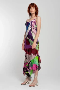 GRAFFITI PRINT STRAP DRESS WITH PEPLUM