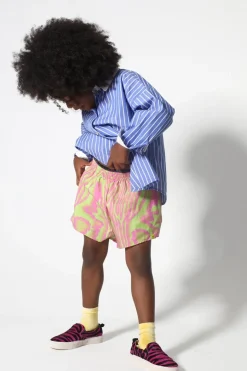 GREEN AND PINK SWIMWEAR LOOSE SHORTS
